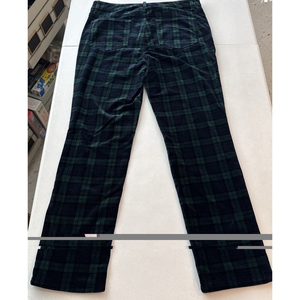 Talbots Sz 12 | Velveteen Straight Leg Tartan Plaid Ankle Pants Black Green - Picture 11 of 16